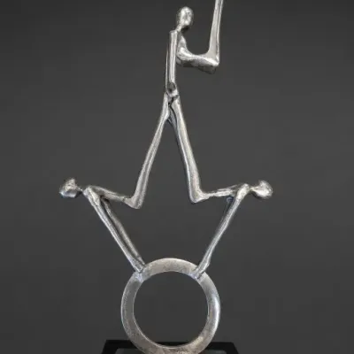 Silver-Tone Abstract Metal Acrobat Sculpture
