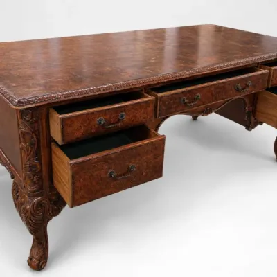 Carved Wood Executive Desk With Drawers