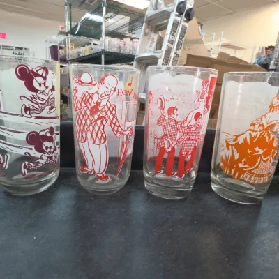 Assorted Character and Clown Printed Glass Tumblers