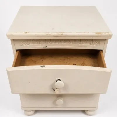White Painted Wooden Nightstand With Drawer