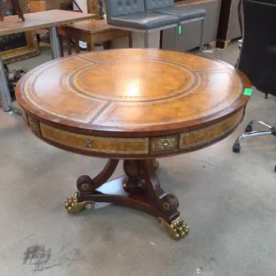 Round Wood Pedestal Table With Decorative Inlay