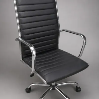 Black Faux Leather Office Chair With Chrome Frame