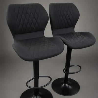 Pair of Black Upholstered Bar Stools