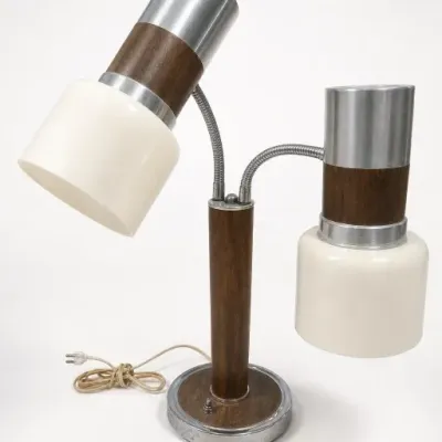 Two-Light Wood and Metal Table Lamp