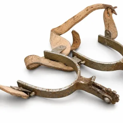 Pair of Metal Spurs With Leather Straps
