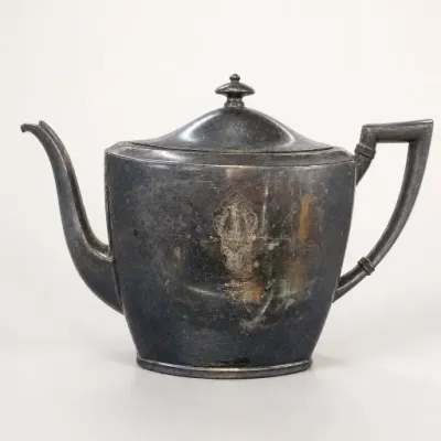 Metal Teapot With Engraved Crest