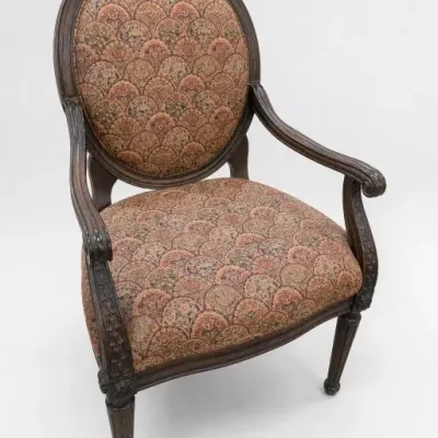 Upholstered Wood Armchair With Patterned Fabric