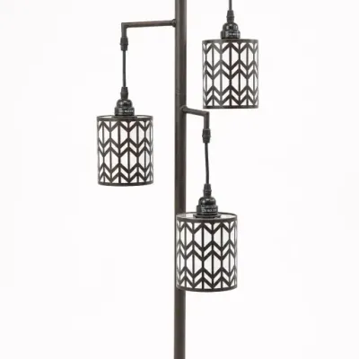 Three-Light Metal Floor Lamp With Geometric Shades