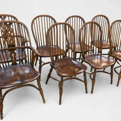 Set of Eight Windsor-Style Wooden Chairs
