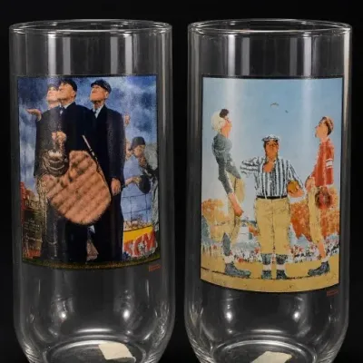 Sale Photo Thumbnail #255: Pair of Clear Glass Tumblers With Sports Illustrations