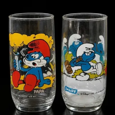 Sale Photo Thumbnail #91: Pair of Smurf Character Drinking Glasses