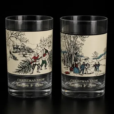 Sale Photo Thumbnail #83: Pair Of Currier & Ives Christmas Snow Glasses