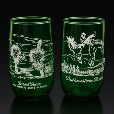 Sale Photo Thumbnail #128: Green Glass Tumblers With Southwestern Designs