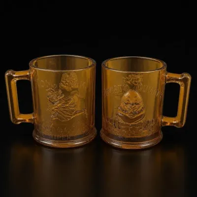 Sale Photo Thumbnail #121: Amber Glass Alice in Wonderland Mug Pair