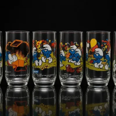 Sale Photo Thumbnail #77: Set of Six Smurf Character Drinking Glasses