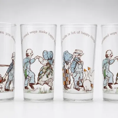 Sale Photo Thumbnail #212: Set of Four Glass Tumblers With Children and Goose Motif