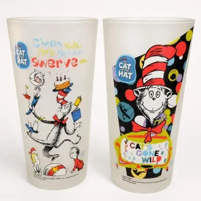 Sale Photo Thumbnail #197: The Cat in the Hat Frosted Glass Tumblers Pair