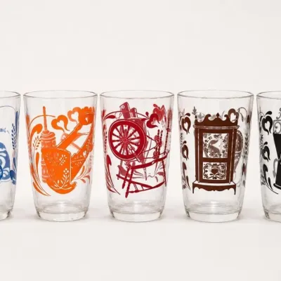 Sale Photo Thumbnail #151: Set of Five Colored Folk Art Glass Tumblers