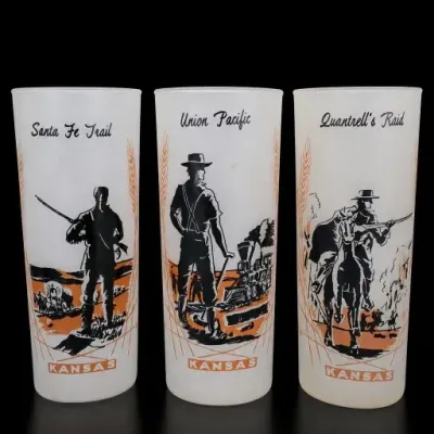 Sale Photo Thumbnail #202: Kansas Themed Frosted Glass Tumbler Trio