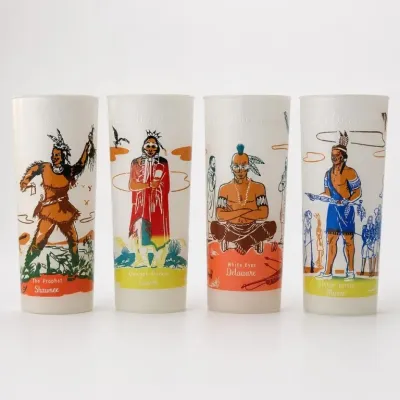 Sale Photo Thumbnail #103: Set of Four Native American Themed Glass Tumblers
