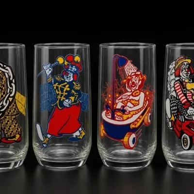 Sale Photo Thumbnail #76: Set Of Four Clown-Decorated Glass Tumblers