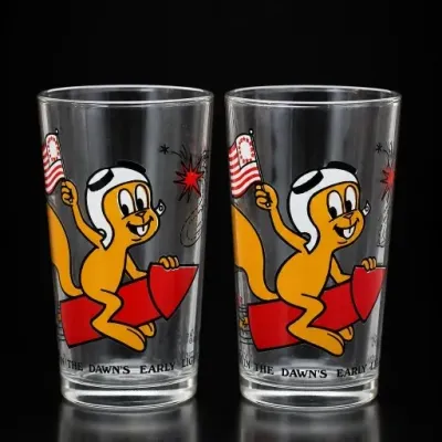 Sale Photo Thumbnail #70: Pair of Cartoon Cat Glass Tumblers