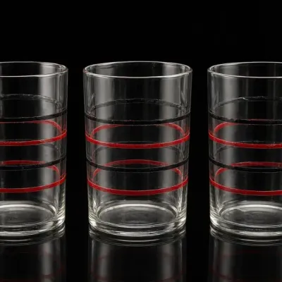 Sale Photo Thumbnail #67: Set Of Three Clear Glasses With Red Stripes