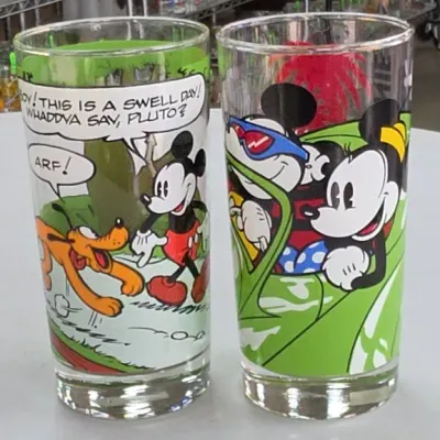 Sale Photo Thumbnail #367: Pair of Mickey Mouse and Pluto Glass Tumblers