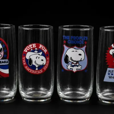 Sale Photo Thumbnail #227: Set of Four Peanuts Snoopy Election Glasses