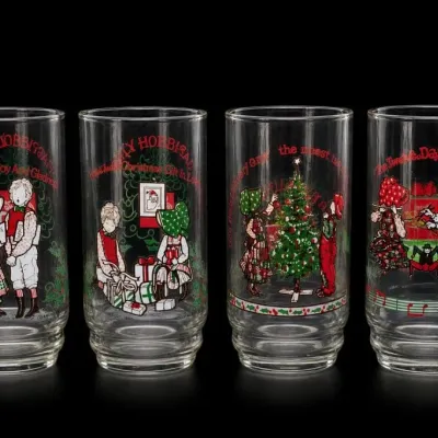 Sale Photo Thumbnail #336: Set of Four Holiday Honeyshop Christmas Glasses
