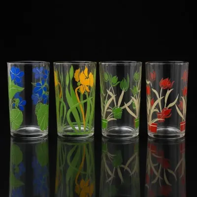 Sale Photo Thumbnail #119: Set Of Four Floral Painted Glass Tumblers
