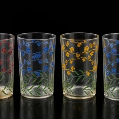 Sale Photo Thumbnail #170: Set Of Four Floral Painted Glass Tumblers
