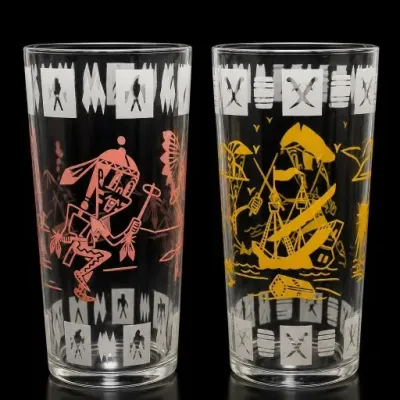 Sale Photo Thumbnail #71: Pair of Printed Glass Tumblers With Western Motifs