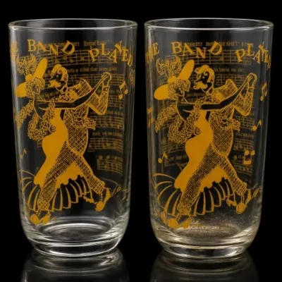 Sale Photo Thumbnail #61: Pair of Band Played Graphic Drinking Glasses