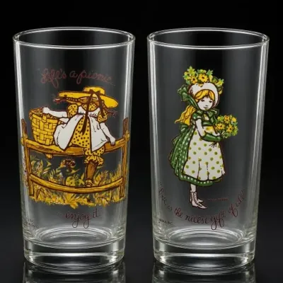 Sale Photo Thumbnail #27: Pair of Decorated Glass Tumblers With Girl Motifs
