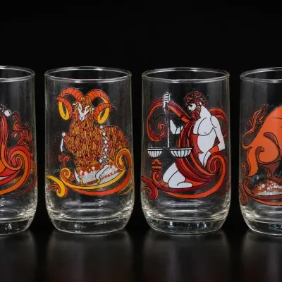 Sale Photo Thumbnail #241: Set of Four Zodiac-Themed Glass Tumblers