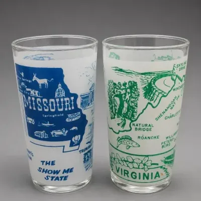 Sale Photo Thumbnail #380: Missouri and Virginia Souvenir Glass Tumblers