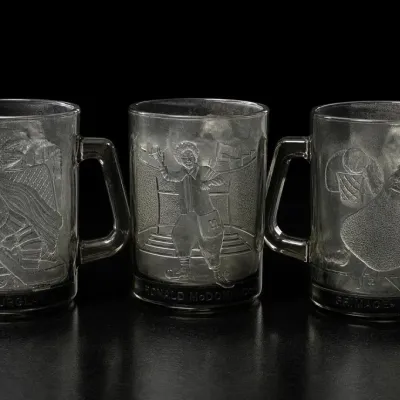 Sale Photo Thumbnail #17: Set of Three Ronald McDonald Glass Mugs