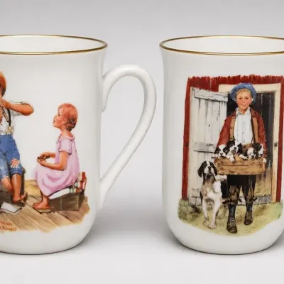 Sale Photo Thumbnail #264: Pair of Norman Rockwell Porcelain Mugs With Gold Trim