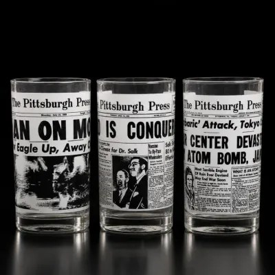 Sale Photo Thumbnail #78: The Pittsburgh Press Newspaper Headline Glasses Set