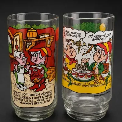 Sale Photo Thumbnail #301: Pair of Keebler Elf Decorated Glasses