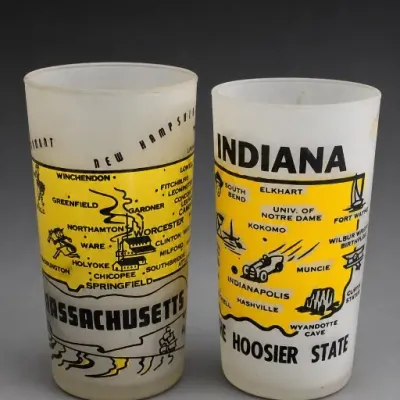 Sale Photo Thumbnail #282: Massachusetts and Indiana Souvenir Glass Tumblers