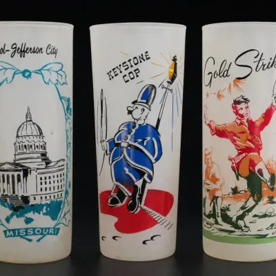 Sale Photo Thumbnail #361: Three Printed Souvenir Glass Tumblers