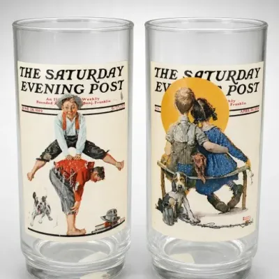 Sale Photo Thumbnail #194: Pair of Saturday Evening Post Glasses With Norman Rockwell Art