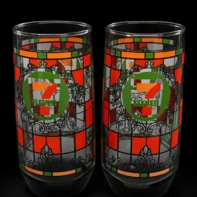 Sale Photo Thumbnail #292: Pair of 7-Eleven Stained Glass-Style Drinking Glasses