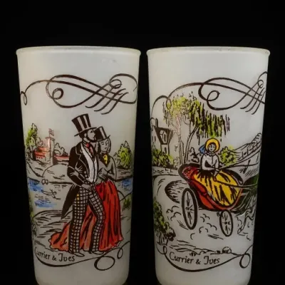 Sale Photo Thumbnail #277: Pair Currier & Ives Decorated Glass Tumblers