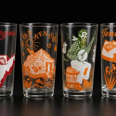 Sale Photo Thumbnail #295: Set Of Four State-Themed Printed Glasses