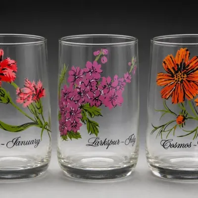 Sale Photo Thumbnail #244: Floral Glass Tumblers With Month and Flower Names