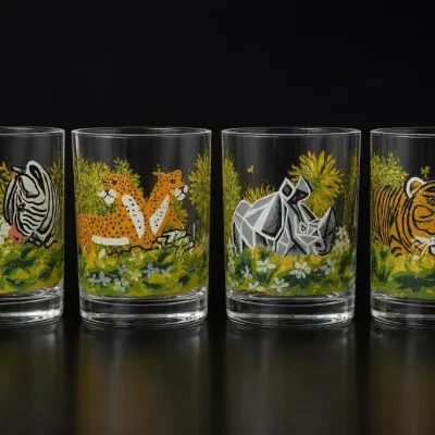 Sale Photo Thumbnail #81: Set of Four Jungle Animal Glass Tumblers