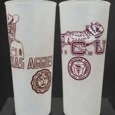Sale Photo Thumbnail #237: Texas Aggies and TCU Plastic Cups Pair
